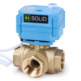 U.S. Solid 3/4" 3 Way Brass Motorized Ball Valve 110-230VAC, L Type Water Shutoff Valve with Manual Function, Standard Port, NOT for Drinking Water
