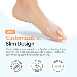 ZenToes 6 Pack Gel Toe Cap and Protector - Cushions and Protects to Provide Relief from Missing or Ingrown Toenails, Corns, Blisters, Hammer Toes (Small, Beige)