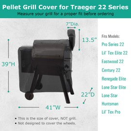 SunPatio Outdoor Heavy Duty 22 Series Wood Pellet Grill and Smoker Cover, Waterproof and UV Resistant Full Length Grill Cover for Traeger 22 Series and Lil' Tex Grill, All Weather Protection, Black