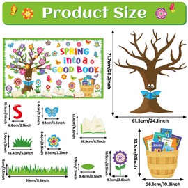 gisgfim Spring Reading Bulletin Board Set Flower Tree Classroom Decorations Spring Into a Good Book Floral Butterfly Paper Cutouts for School Library Home Blackboard Chalkboard Door Wall Decor