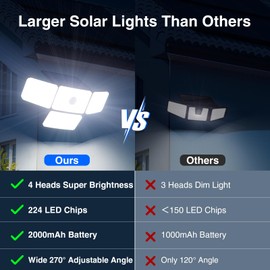 Outdoor Solar Lights for Outside, 324 LED 3000LM Motion Sensor Outdoor Lights Waterproof IP65, 4 Heads Solar Powered Flood Security Light with Remote Control & 3 Mode for House Yard 4 Pack