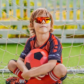 FEISEDY B0220 Children's Sports Sunglasses Polarised for Boys and Girls Aged 6-12 Years Baseball Cycling Glasses with TR90 Frame, Red mirrored & red dot