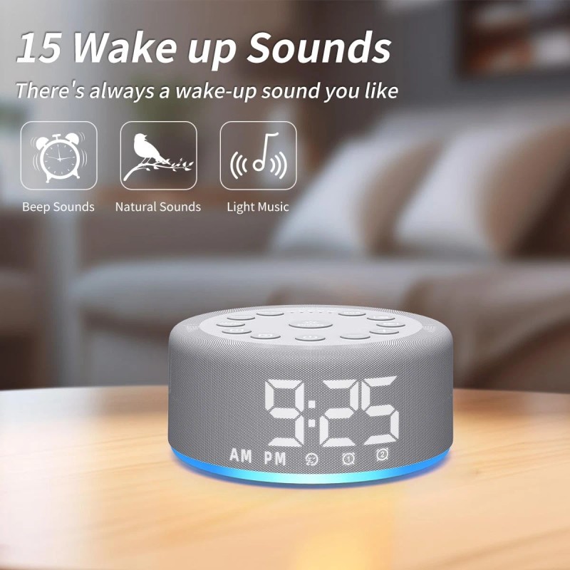 Hushing 【3 in 1】 Sound Machine Alarm Clock Night Light