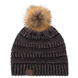C.C Exclusives Unisex Solid Ribbed Beanie with Pom (HAT-43) (Brown Metallic)