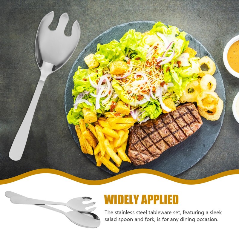 iplusmile 2pcs Stainless Steel Salad Server Set Elongated Thickened Fork