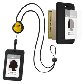 BONE Portacredenciales retráctil con cordón - Portacredenciales con funda delgada, gran capacidad, ranura para varias tarjetas, correa de cordón intercambiable - Pato Patti