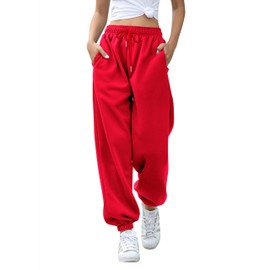 Gvraslvet Ladies Sweatpants Baggy Cotton Cinch Bottom Cute Casual Thick High Waist Drawstring Sweats with Pockets Petite Outfits Yoga RedL
