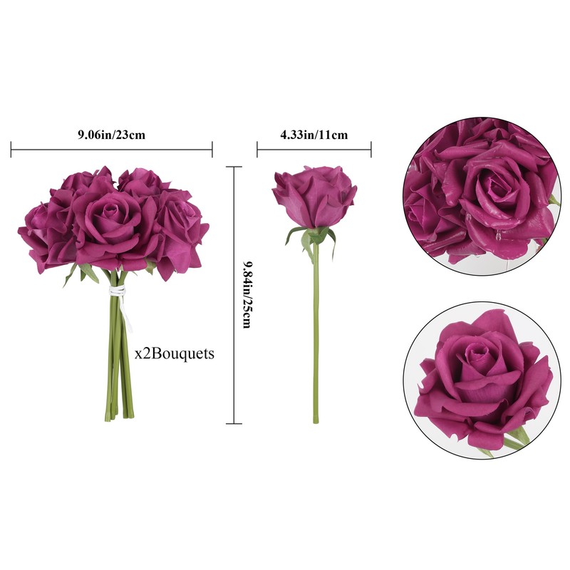 2 Bouquets Real Touch Roses Artificial Flowers 10PCS Rose Red