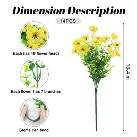SAHOOTTIE 14 Bundles Yellow Spring Artificial Flowers for Outdoors Fake Plastic Flowers for Outside Porch Patio Garden Decor