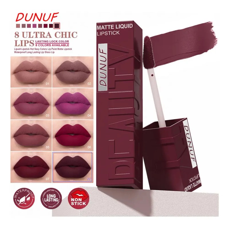 Set 8 Labiales Líquidos Mate Dunuf Beauty