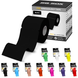 SB SOX Pro Synthetic Kinesiology Tape (Precut & Uncut Options) – Longer Lasting Performance Fabric Option to Our Original Cotton Kinesiology Tape - Also Latex Free, Water Resistant! (Black - Precut)