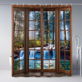 ZZYSKS Misty Forest Waterfall Shower Curtain Tropical Rainforest Jungle Plant Landscape Fog Green Tree River Stone Spring Nature Scenic Fabric Bathroom Decor Set with Hooks 70Wx70H Inch