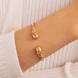 Xmsrn Vintage Skull Bangle Bracelet Punk Skeleton Skull Bracelet Skeleton Skull Bangle Cuff Bracelet Open Skull Bangle Cuff Bracelet For Women, Zinc, No gemstone