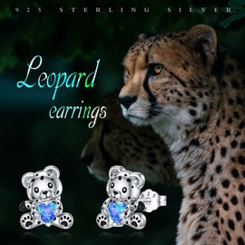 Leopard earrings 925 Sterling Silver Blue Opal Cheetah Earrings Cute Animal Stud Earrings Jewelry Gifts for Women