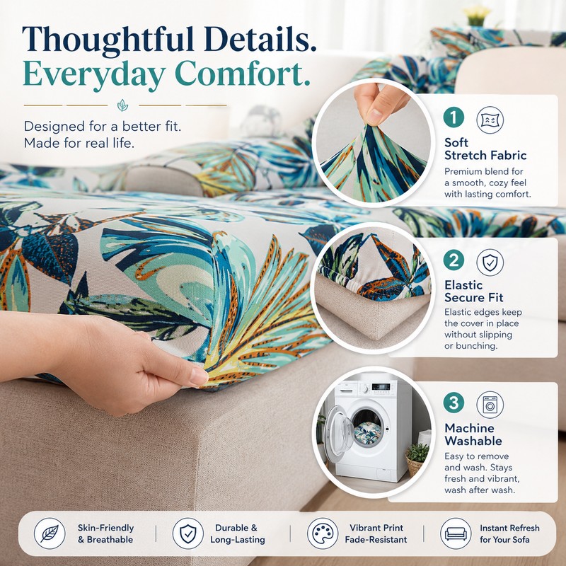 Stretch Sofa Cushion Cover for Seat Protection – Washable Non-Slip