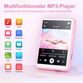 MECHEN 64GB MP3 Player Bluetooth 5.3 | 2.4 Inch Touchscreen Portable MP3 Player for Running with Line-In Recording, FM Radio, Speaker, Supports up to 128GB (Pink, 64GB)