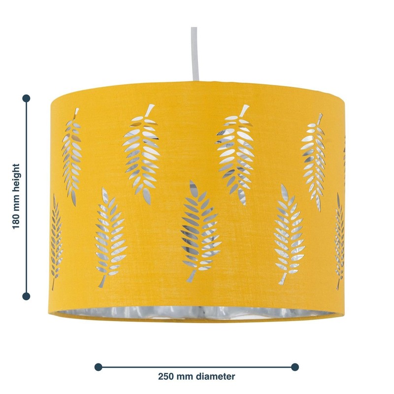 firstchoicelighting Ochre Yellow Pendant Shade, Easy Fit Ceiling Lightshade, Fern