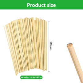Pack of 200 Cotton Candy Sticks 300 mm x 3 mm Wooden Sticks Round Wooden Sticks for Crafts Round Wood Stick Candy Floss Sticks Bamboo Sticks for Crafts for Woodworking, Art Projects & DIY