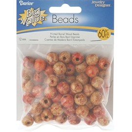 Darice 60-Piece Barrel Big Value Printed Wood Beads, 12mm