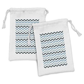 Ambesonne Blue Fabric Pouch Set of 2, Ocean Inspired Image with Sharp Zig Zag Chevron Image, Small Drawstring Bag for Toiletries Masks and Favors, 9" x 6", Pale Blue Dark Blue