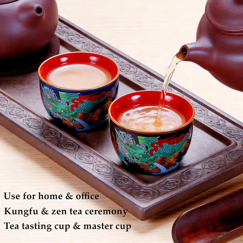 CmengAo Chinese Dragon Pattern Tea Cups Set of 2, Royal
