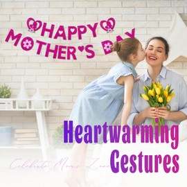 Oeyliz Happy Mother's Day Banner Mother's Banner Glitter Rose Pink Mom's Garland Sign DIY Mom Day Decorations Outdoor Indoor Home Hanging Decorations Party Supplies