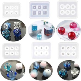 Paquete de 6 moldes de cuentas de resina con agujero de resina de silicona epoxi para cabujón de piedras preciosas, colgantes, aretes de joyería