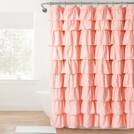 Lush Decor Ruffle Shower Curtain | Floral Textured Vintage Chic Farmhouse Style Design, Blush, 72" x 72"