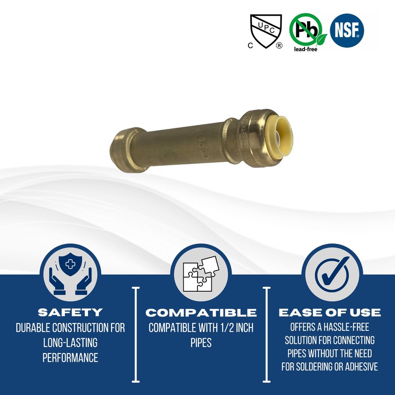 2 Pcs. XFITTING 1/2" Push Fit Slip/Repair Coupling, 1/2" Push