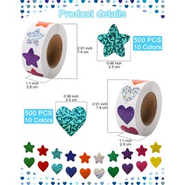 1000 Pcs Glitter Star Stickers, 1 Inch Foil Small Shiny Stickers for Kids Reward, Holographic Rainbow Incentive Stickers for Teacher Office Supplies, Party Decoration