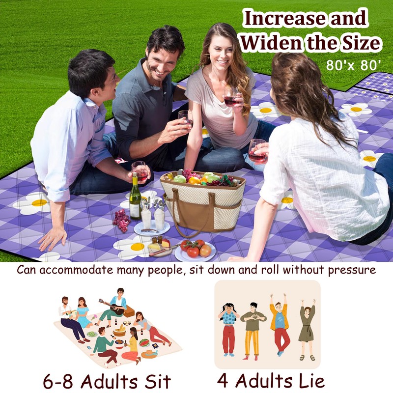 Extra Large Picnic Blanket Waterproof,80"x 80"Foldable Machine Washable Beach Blanket,Outdoor