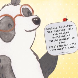 Mr. & Mrs. Panda Untersetzer Spruch Sozialarbeiterin Erfolg - Geschenk, Herausforderungen, Untersetzer Gläser, soziale Arbeit, Holzuntersetzer,