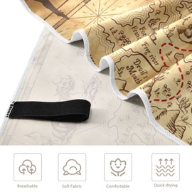 senya Thin Beach Towels Cloth for Women Men, Retro Antique Pirates Adventure Treasure Map Compass Beach Towels Swim Towels Oversized Quick Dry for Travel Beach Swim Pool Gym