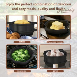 Aurionix Cast Iron Garlic Roaster with Handle & Wood Stove Steamer Pot, Vegetable Roaster, Pre-Seasoned, Smoker Box, Tagine, Food Pretreatment for Stovetop, Oven Grill Cookware