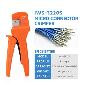 iCrimp IWS-3220S Micro Pin Connector Crimping Tool, AWG 32-20, Ratchet Crimper for JST XH, PH, SH, Molex KK, D-sub Terminals