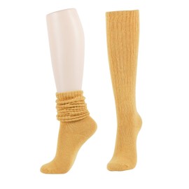 WOWFOOT Women's Slouch Socks Soft For Girl Stylish Knit Casual Fall Winter Knee Sock (C-Yellow(Slouch Ribbed))