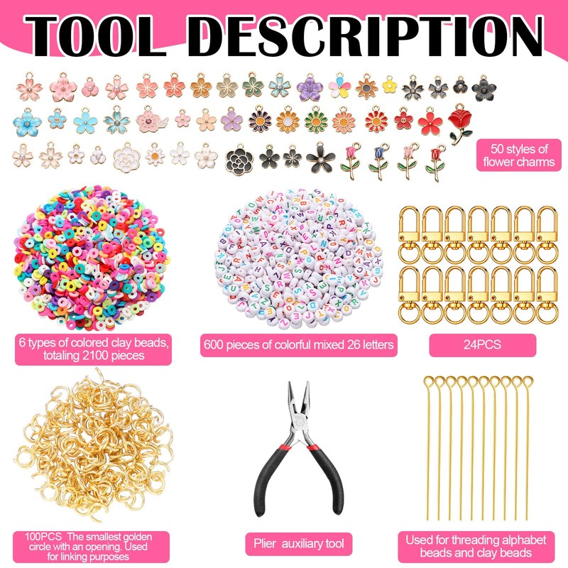 Tondiamo 2823 Pcs Bead Keychain DIY Craft Making Kit Bag