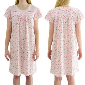 Ezi Cotton Nightgown for Women – Soft & Breathable Sleep Dress, Loose Fit, Knee-Length, Floral Print, Machine Washable Pink X-Large