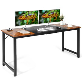 Tangkula 63 Inch Large Home Office Computer Desk, Study Writing Desk with Heavy Duty Metal Frame, Spacious Conference Desk, Industrial Computer Table Workstation