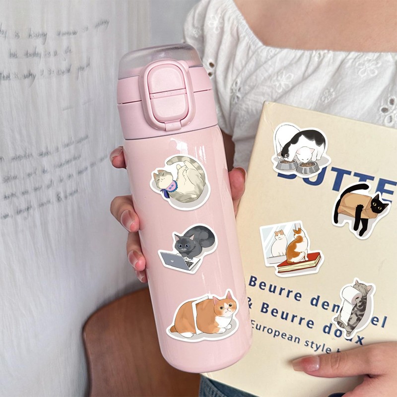 50 Pcs Cute Cat Stickers Set – Adorable Cat Illustrations