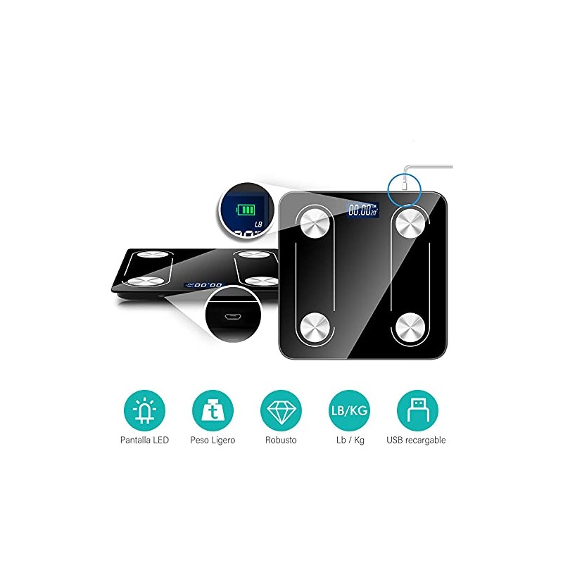 TYC Escala de Grasa Corporal, Báscula Inteligente Bluetooth 4.0 Digital