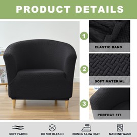 HAOYONG Club Chair Slipcover Jacquard Barrel Chair Covers Stretch Tub Chair Slipcovers Soft Armchair Sofa Covers Removable Couch Cover Protector for Living Room Hotel Restaurant - Black,Set of 1