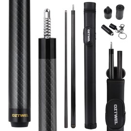 Oztwel Carbon Fiber Pool Cue, 12.4mm 8-Layer Tip Low Deflection Cue Stick, 3 * 8/8 Joint Pin, Professional Pool Stick with Case, Ultra-Smooth, pro Taper, Easy to Control, Black