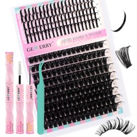 GEMERRY Eyelash Extensions Spikes DIY Cluster Eyelashes D Curl Individual Eyelash Extensions 80D Individual Eyelash Lash Bond & Seal and Applicator (Manga 80D Kit)