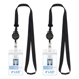 Retractable Breakaway Lanyard with ID Badge Holder, Safety Breakaway Buckle, Adjustable Carabiner, Dual Independent Waterproof Zip Card Holder, Black 2 Pack [2 in 1 Wearing Combination] (Black 2 Pack)