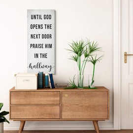 Stupell Industries Until God Opens The Door Phrase Faith Based Design Canvas Daphne Polselli Wall Art, 17x40