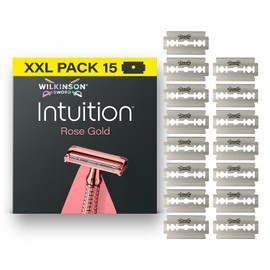 Wilkinson Sword Intuition Rose Gold Safety Razor for Women, 15 Safety Razor Blade Refills