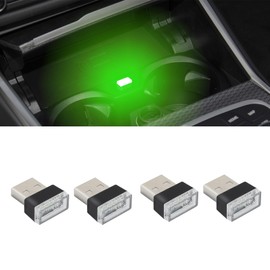 WINUERK 4PCS USB LED Car Interior Atmosphere Lamp, Plug-in USB Decor Night Light, Portable Auto Ambient Lighting Kit, Universal Car Interior Accessories LED Night Light for Most Cars (Green)