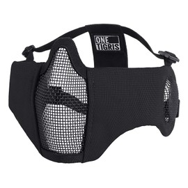 OneTigris 6" Foldable Half Face Airsoft Mesh Mask with Ear Protection, Military Tactical Lower Face Protective Mask (Black)