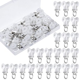 Barydat Curtain Track Roller Hooks Rail Pulleys Runners Plastic Ceiling Gliders Window Rod Dual Wheel Roller Carriers Mounted Curtain Track for Window Rail Rod Room Dividers(60 Pcs)